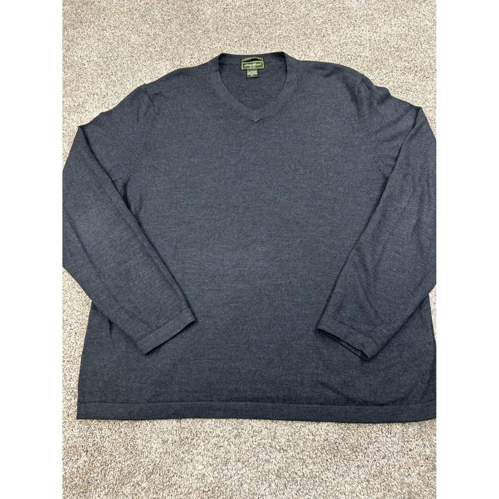 Eddie Bauer Mens XL Charcoal Gray Merino Wool Cotton Blend V-Neck Sweater #0831